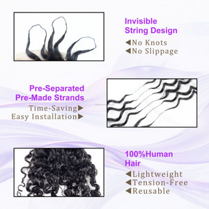 # Extensions de cheveux humains de luxe 1B, double brin, <span class=keywords><strong>pointe</strong></span> plume, bouclés birmanes, pour crochet - Product Image 3
