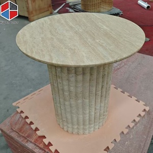 批发带凹槽的石灰华餐桌和带凹槽的茶几家具 - Product Image 1