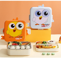 Aohea Cartoon Enfants Étanche En Acier Inoxydable Isolé 3 Compartiment Thermique Bento Boîte À Lunch Alimentaire Étanche Conteneur Alimentaire