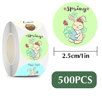 Pegatinas Autoadhesivas de Dibujos Animados de Feliz Pascua, Círculos de 1 Pulgada, Lindos Diseños de Conejos, Pollitos, Huevos y Flores