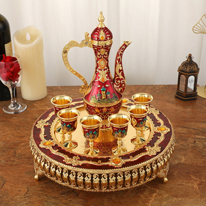 Classic and elegant castle-style <b>wine</b> set with high tray, Chinese home decor, <b>wine</b> bottle and glasses, collectible art piece - Product Image 3