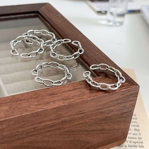 Yinruitai S925 <b>Sterling</b> <b>Silver</b> Chain <b>Ring</b> Women Fashion Simple Stackable Minimalist Design Geometric Jewelry Gift - Product Image 2