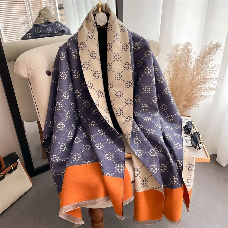 Плотный зимний пончо, женский шарф, роскошная теплая шаль с цветочным рисунком и кашемировые шарфы из пашмины, дизайнерские одеяла Bufanda Echarpe 2022
