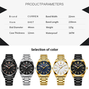 Montre pour homme CURREN 8407, mode décontractée, étanche, lumineuse, quartz, bracelet en acier inoxydable, montre avec calendrier pour homme - Product Image 6