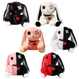 25cm/9.84in Spooky Gothic Bunny Plush Toy Creepy Rabbit Plushie Stuffed Animal Toys Cute Horror Doll for Birthday Halloween Gift