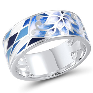 Anello traforato in porcellana bianca e blu per donna, elegante gioiello da dito in stile cinese - Product Image 1