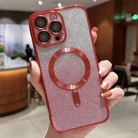 Coque de téléphone magnétique électroplaquée avec protection d'objectif pour iPhone 17 Air 16 15 Pro 14 13 12 11 Pro Max, avec dos à paillettes dégradées