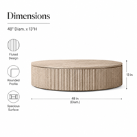 Table basse ronde en chêne naturel, base cannelée côtelée pour salon de villa de luxe, table centrale, table de cocktail, pièce maîtresse