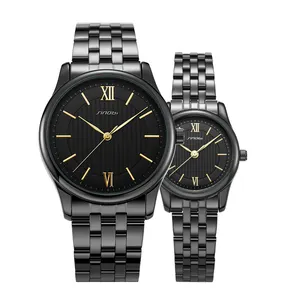 SINOBI काले स्टेनलेस स्टील बैंड जोड़ी घड़ी लक्जरी पुरुषों महिला घड़ियाँ निविड़ अंधकार युगल क्वार्ट्ज Wristwatches Relojes S9833G/एल