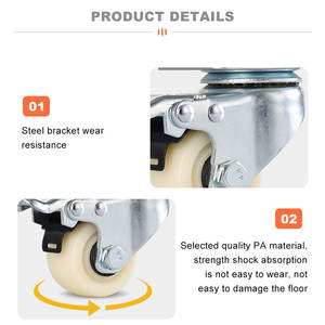 3 Zoll 4 Zoll <span class=keywords><strong>5</strong></span> Zoll PA Nylon Weiß Low Gravity Center <span class=keywords><strong>Caster</strong></span> Stahl rad mit Bremse - Product Image 4