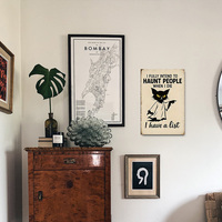 Plaque en métal vintage « Chat noir fantôme » avec citation amusante pour Halloween, décoration murale pour la maison, le bar ou la cabane