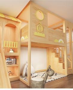 Lit superposé en bois massif à deux étages de style moderne JINS, avec garde-corps hauts, panneau de porte laqué, pour garçons, filles, chambre d'enfants - Product Image 6