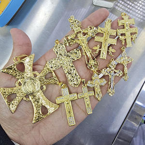 CZ9301 Crucifix rétro épais plaqué or 18 carats avec des anges, Caravaca De <span class=keywords><strong>La</strong></span> <span class=keywords><strong>Cruz</strong></span>, double croix, crucifix de Jésus avec pendentif d'anges - Product Image 1