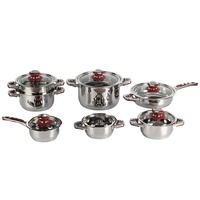 Ensemble de casseroles et poêles rouges de 12 pièces avec couvercle en verre trempé, batterie de cuisine en acier inoxydable