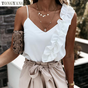 Tongyang Vrouwen Zomer Blouse Shirts Sexy V-Hals Met Ruche Blouses Backless Spaghettiband Office Dames Mouwloze Casual Tops - Product Image 3
