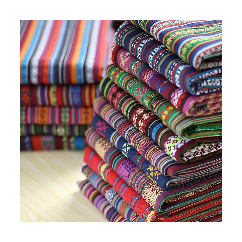 도매 100% 폴리 에스테르 린넨 두꺼운 민족 스타일 인쇄 직물 DIY 손 수 놓은 목도리 가방 베개 식탁보 장식