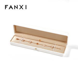FANXI Rectangle Jewelry <b>Box</b> Packaging Custom Logo <b>White</b> Leather Necklace Long Chain Bracelet <b>Box</b> - Product Image 2