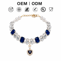 Collier pour animaux de compagnie en cristal de verre bleu profond pour chats et chiens, collier de luxe personnalisé pour animaux de compagnie