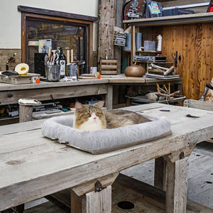 Hamaca de pared para gatos de madera y lino, cama portátil para gatos, perchero cómodo, mueble de pared estable, caja con estantes. - Product Image 2