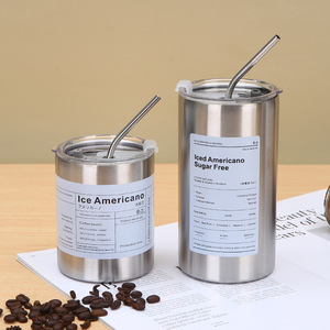 Tazas rectas de 600 ml, vaso de café helado, termo de acero inoxidable, taza de té y café aislada, taza para beber cerveza con tapa de pajita - Product Image 2