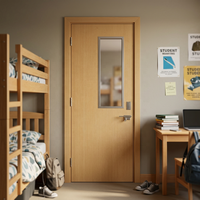 Puertas Interiores de Acero con Acabado de Madera para Dormitorios Estudiantiles, Aulas Escolares y Habitaciones, con Ventana de Vidrio