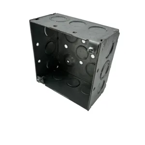 4" Square Box Welded 2-1/8" Deep 1/2 and 3/4" Knockouts Steel