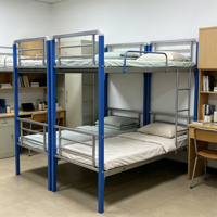 Lit superposé en métal moderne et peu encombrant, double sur double, avec échelle et barrières de sécurité pleine longueur, idéal pour les écoles et les hôtels