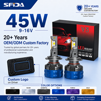 Phares LED H7 45W 4500LM par ampoule 6000K, éclairage automobile avec aluminium aéronautique SFIDA V3E, ventilateur de refroidissement haute vitesse IP67