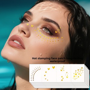 Autocollants de tatouage imperméables pour le visage à transfert d'eau géométriques pour les coins des yeux, autocollants de maquillage pour les yeux à paillettes métalliques brillantes et à changement de couleur - Product Image 4