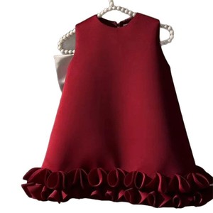 <b>Red</b> Strapless Flower Girl Dress With White <b>Bow</b> Solid Color Cotton Dress For Girls - Product Image 5