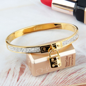 Di alta qualità placcato oro combinazione Set per le donne diamante appeso piccola fibbia della cintura in acciaio inox Charm bracciale regalo - Product Image 4