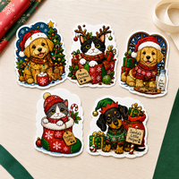 Autocollants personnalisés pour animaux de compagnie Joyeux Noël, imperméables, autocollants en vinyle découpés à la forme, mignons, pour enfants, emballage de boîte cadeau