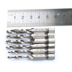 HSS 6Pcs 1/4 Hex shank drill tapping integrated compound thread tap bit American system metric tap combination