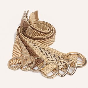 Ceinture tressée en paille style bohème pour femme, avec boucle carrée dorée <span class=keywords><strong>vintage</strong></span>, en herbe PP, large et non-élastique, pour robes - Product Image 3