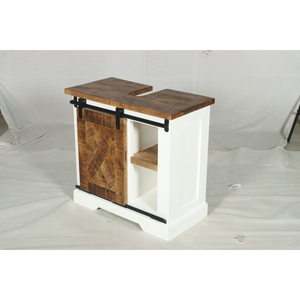 Mueble Muro Blanco y de Madera Natural con Puerta Corredera y Estante Abierto para Almacenamiento - Product Image 5