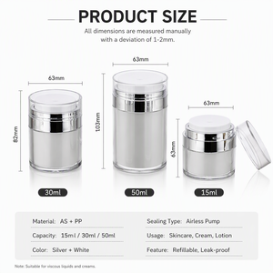 Flacon pompe airless 15ml 30ml 50ml, piston sans contact avec l'air, pour crème solaire, sans conservateur, sérum, lotion, crème - Fabricant - Product Image 2