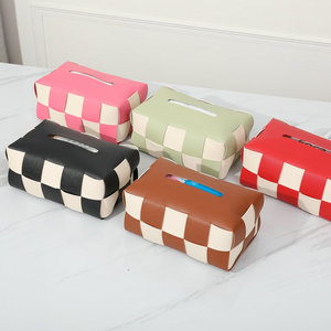 Boîte à mouchoirs en cuir à carreaux noir et blanc, sur mesure, imperméable, multi-usages, faite à la main pour la maison, le salon, la chambre à coucher - Product Image 3