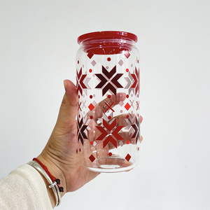 Venta al por mayor a granel 16oz Taza de café vasos para beber sombreros de Santa impresos medias muñeco de nieve árboles <span class=keywords><strong>Navidad</strong></span> vasos de cerveza transparentes - Product Image 5