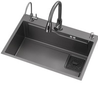 Évier de cuisine double Nano Noir en acier inoxydable 304, fait main, grand format, à encastrer, poste de travail moderne pour maison, hôtel, vente en gros, OEM