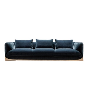 Supplier Cina Furnitur Mewah Eropa Set <span class=keywords><strong>Sofa</strong></span> Beludru Tunggal Warna Biru Tua Beige Buatan Italia Set <span class=keywords><strong>Sofa</strong></span> - Product Image 1