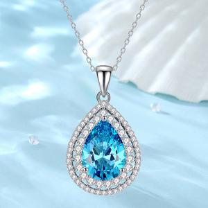 Collier <span class=keywords><strong>pendentif</strong></span> en argent sterling S925, bijoux fins, tendance vintage, <span class=keywords><strong>goutte</strong></span> <span class=keywords><strong>d</strong></span>'<span class=keywords><strong>eau</strong></span>, zircon <span class=keywords><strong>saphir</strong></span> 8A pour femmes - Product Image 1