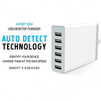 Chargeur mural USB intelligent, station de charge 50W à 6 ports, chargeur multi-USB PowerPort pour iPhone iPad Pro/Air/Mini, Galaxy S23 et plus