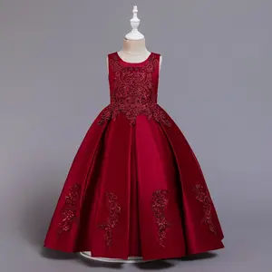 High End Embroidered Gown for Kids OEM LOW MOQ Wholesale Girl Party Dress Elegant Flower Bow 10 Year Old Girl Dresses for Party