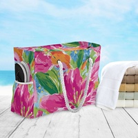 Tas Pantai Ukuran Besar Personalisasi Warna Natural dengan Tali Pegangan dari Tali, Logo Custom, untuk Berenang & Liburan Musim Semi
