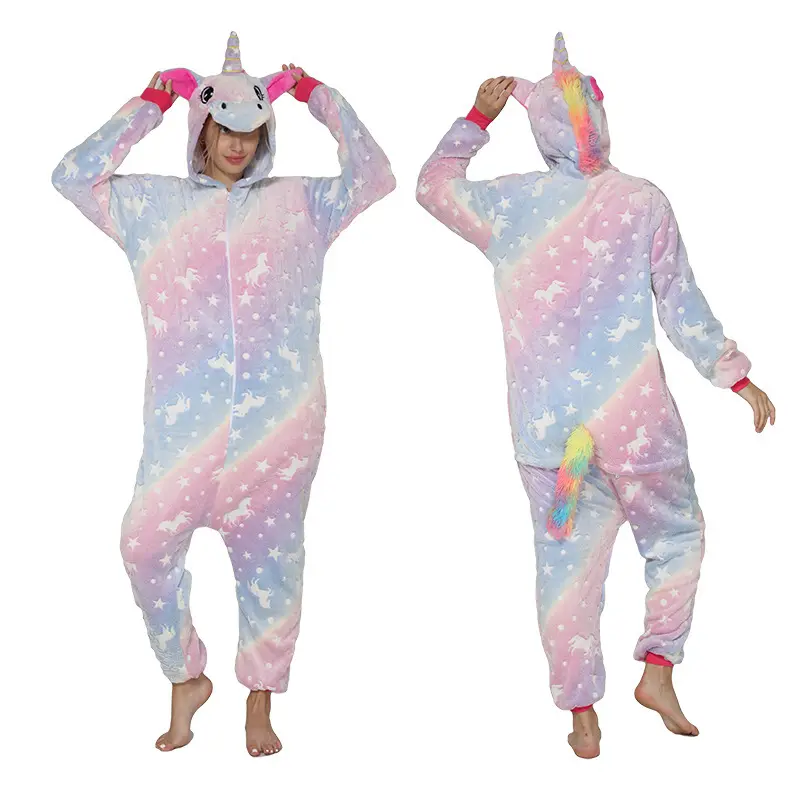 Toptan yeni kış çocuklar pazen Unicorn pijama kız karikatür hayvan Onesie uyku pijama toptan