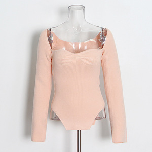 Nuevas prendas de punto con hombros descubiertos a principios de la primavera de 2022, fondo irregular, ajuste Delgado, manga larga, intrigante, Top sexy, mujer - Product Image 5