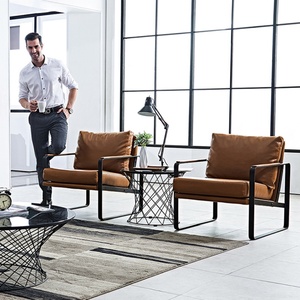 Fabricants de canapés de bureau modulaires inclinables en tissu avec pieds en métal nordique, meubles en cuir véritable - Product Image 1