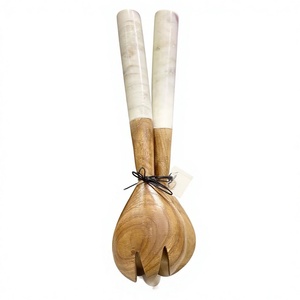 Wood Salad Servers Set with Marble Handles Eco-Friendly Dishwasher <b>Safe</b> Kitchen Serving <b>Tools</b> - Product Image 1