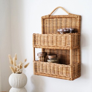 Rattan Wall Mounted Storage <b>Basket</b> Double Layer Rectangle Hanging Rack For Neatening And Home Decoration - Product Image 1