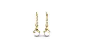Pendientes colgantes de oro de 18 quilates con diamantes retorcidos y perlas - Product Image 2